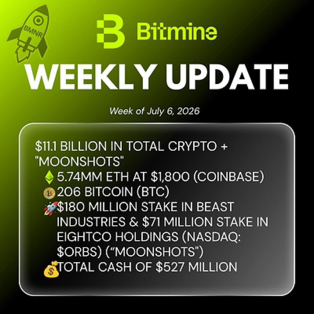 Bitmine's Combined Crypto and Cash Assets Reach $11.1 Billion